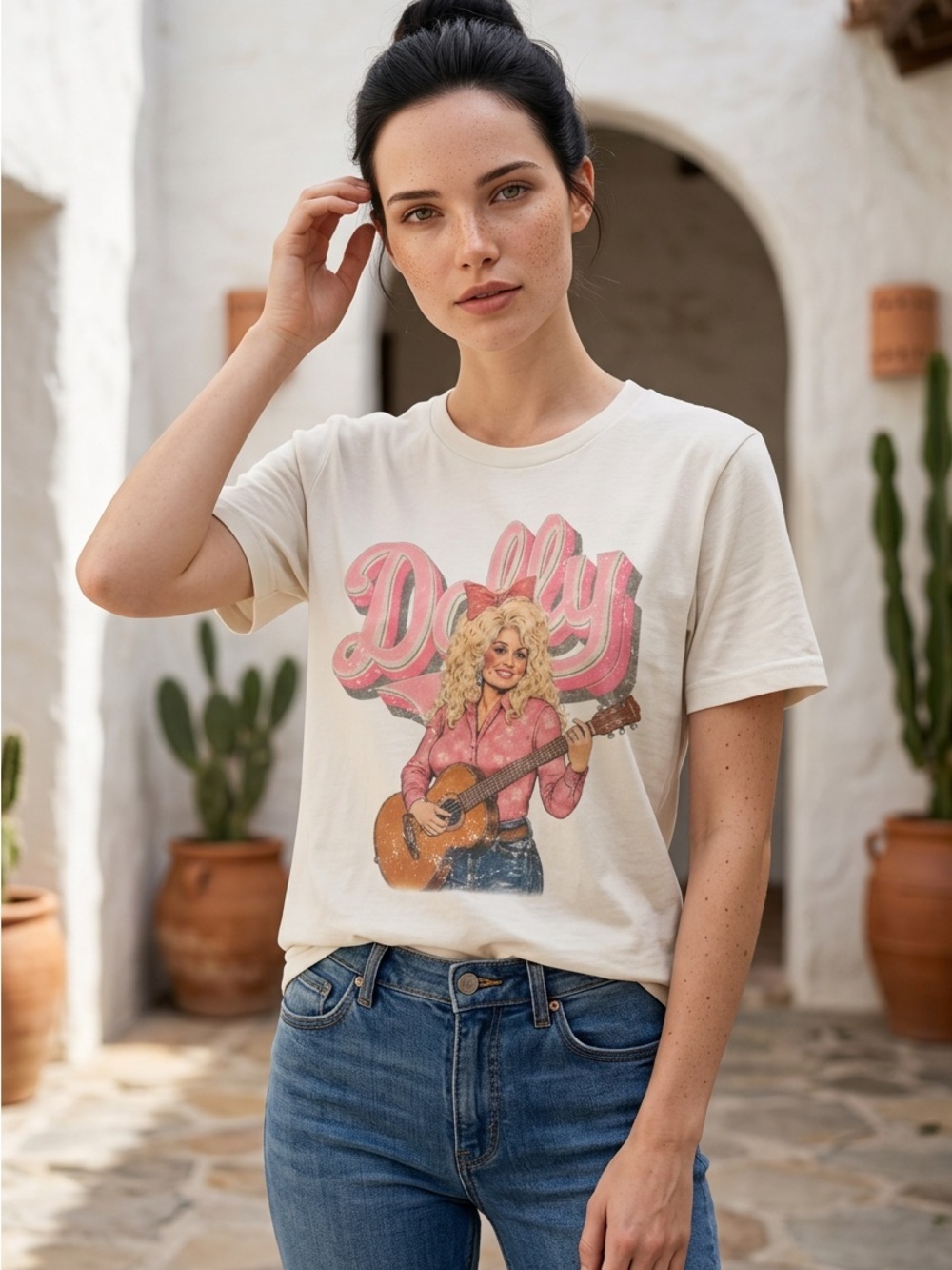 NWT Country Dolly Parton Graphic Tee Beige and Pink